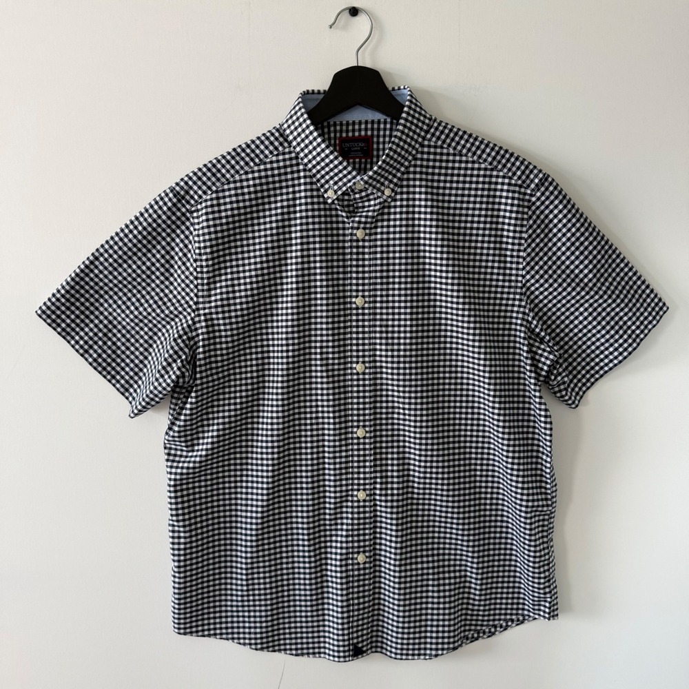 UNTUCKit Mens Censio-New Gingham Short Sleeve Button Down Shirt Blue Large